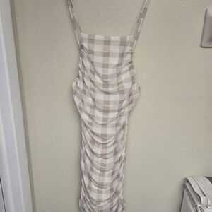 Chic Beige Checkered Mini Dress